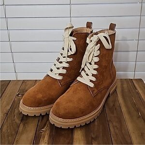 Brown Suede Lace-Up Military Boots